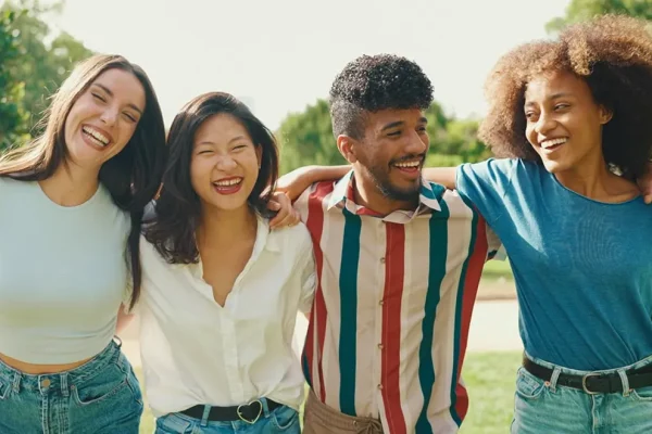 Joyful diverse people wellness
